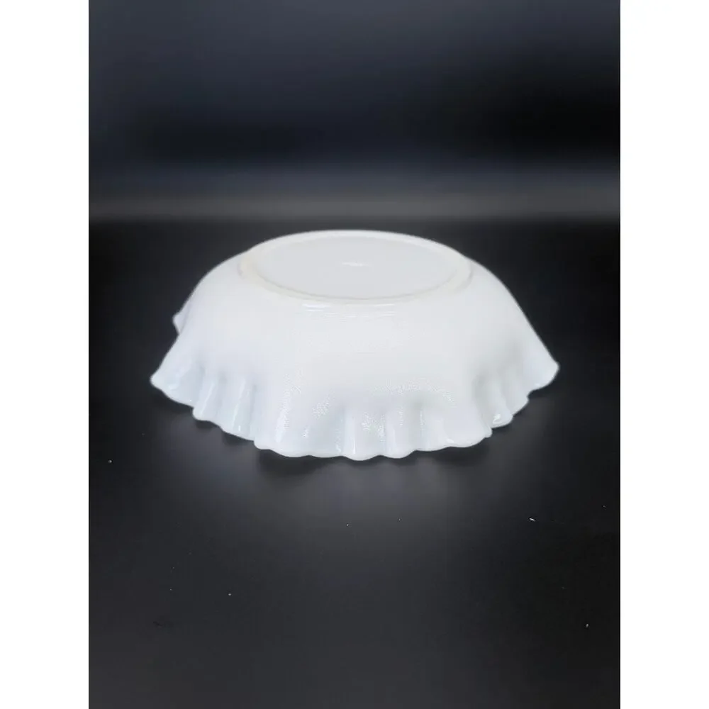 Vintage Westmoreland Paneled Grape Milk Glass 8.5in Ruffled Serving Bowl